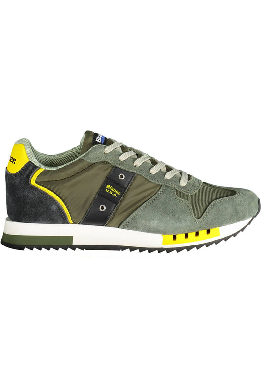 Green Contrast Lace-Up Sports Sneakers