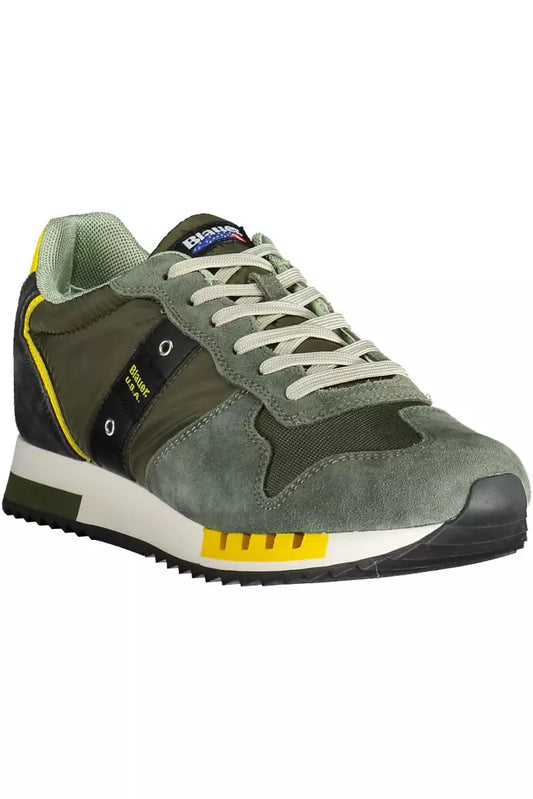 Green Lace-Up Sports Sneaker with Logo