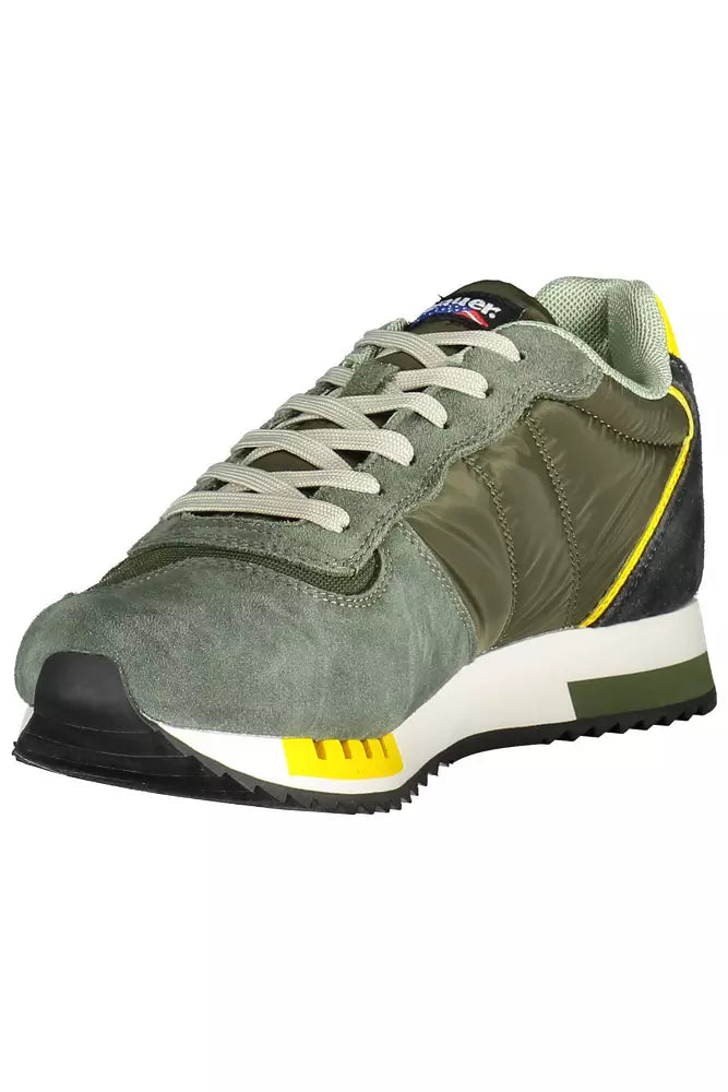 Green Lace-Up Sports Sneaker with Logo