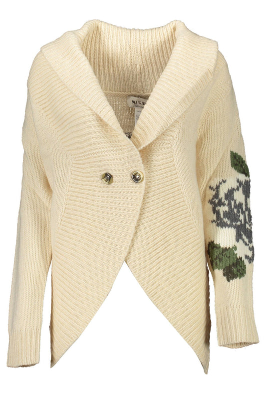 Chic Beige Embroidered Wool Cardigan