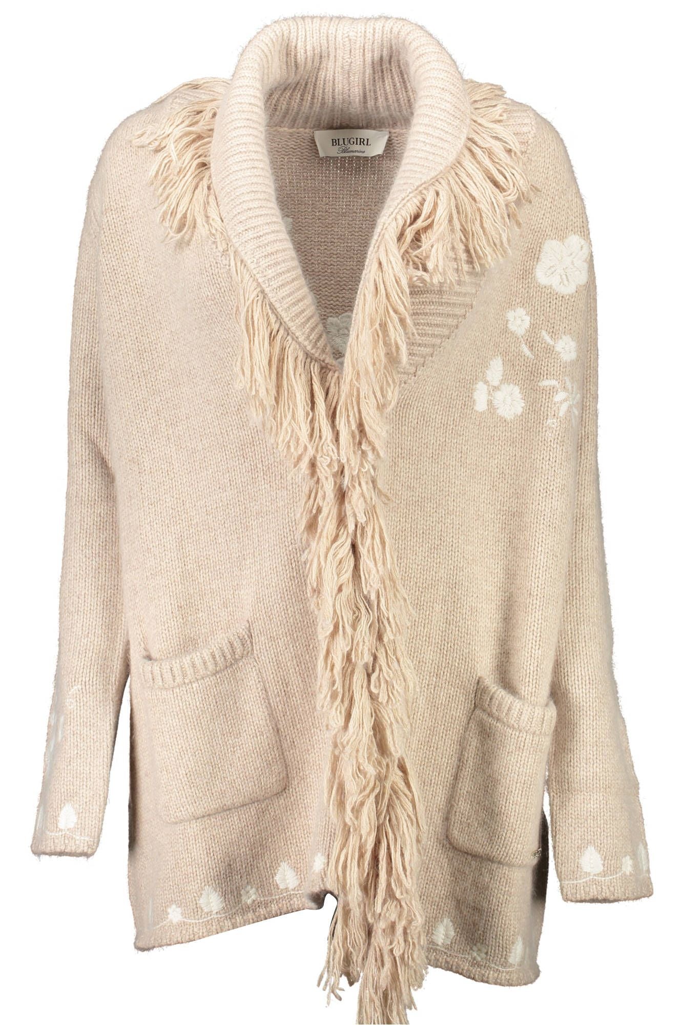 Chic Beige Wool Cardigan with Embroidery Details