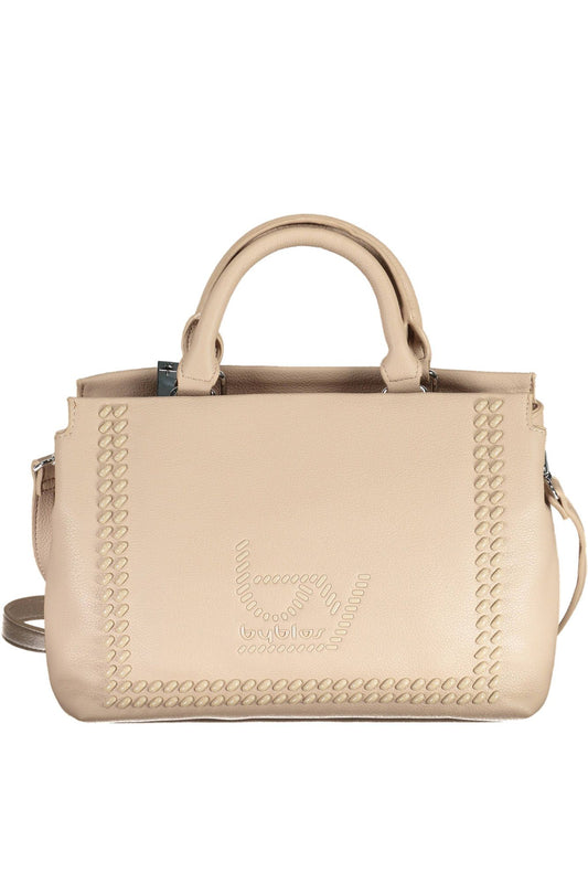 Chic Beige Dual-Compartment Handbag with Logo Detail