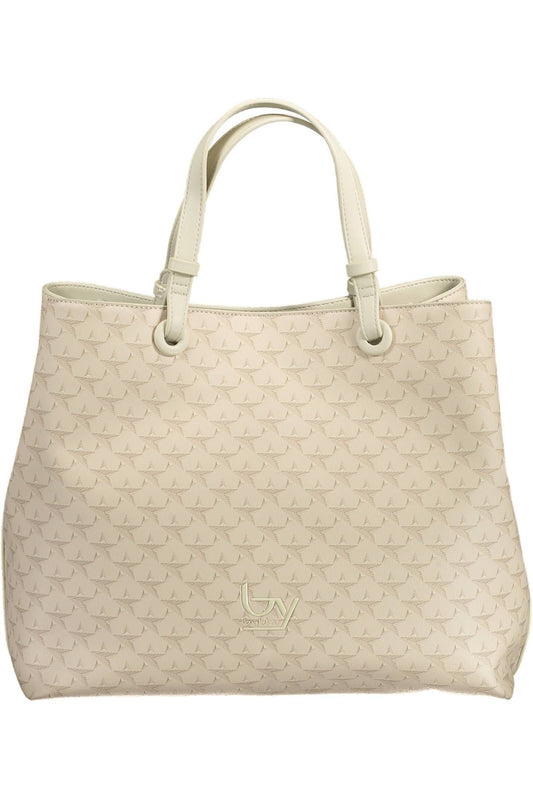 Beige Chic Two-Compartment Handbag with Logo Detail