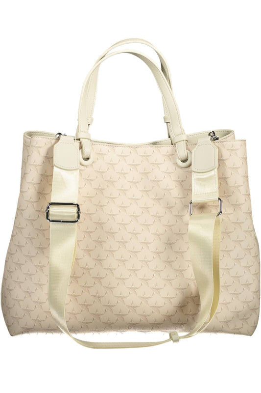 Beige Chic Two-Compartment Handbag with Logo Detail