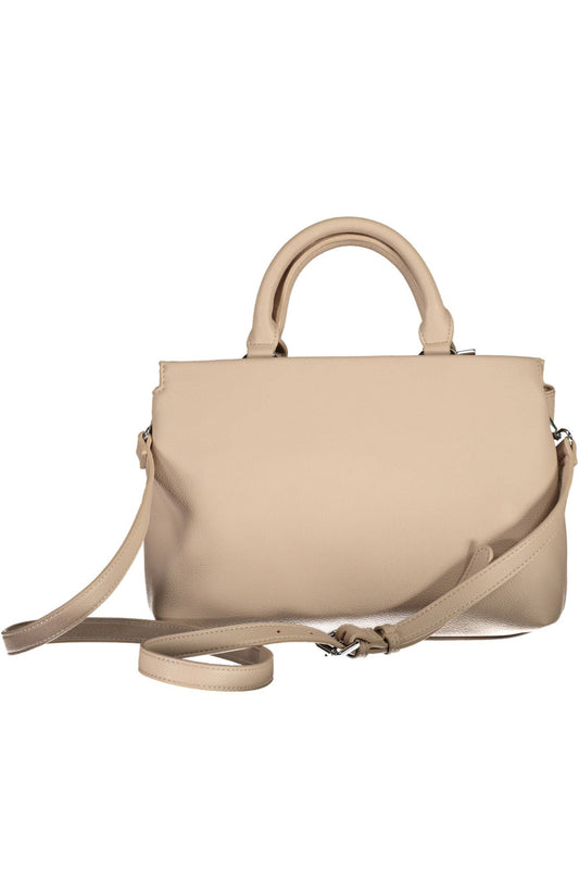 Chic Beige Dual-Compartment Handbag with Logo Detail
