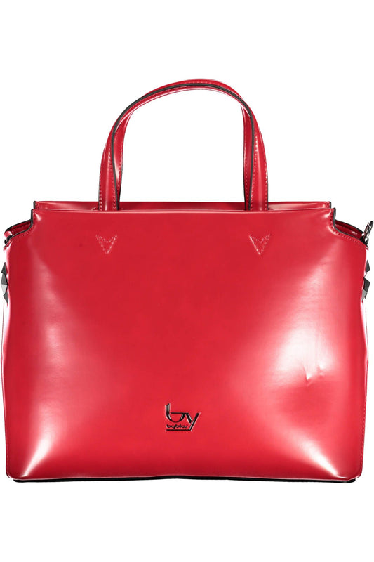 Elegant Red Two-Handle Satchel with Print Detail