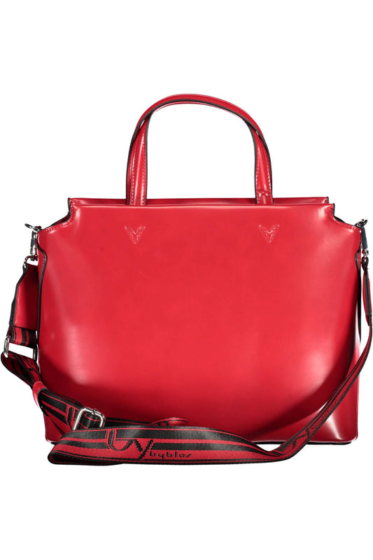 Elegant Red Two-Handle Satchel with Print Detail
