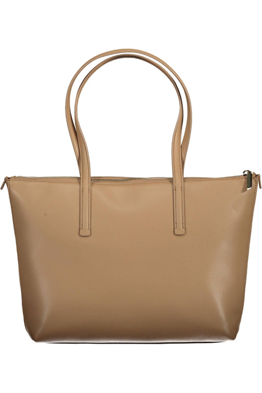 Elegant Beige Shoulder Bag with Chic Logo Detail