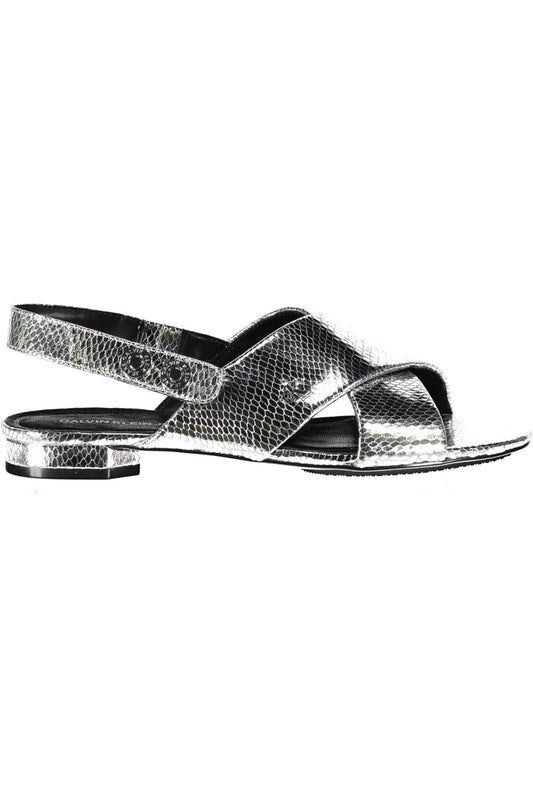 Elegant Silver Cross-Front Flat Sandals