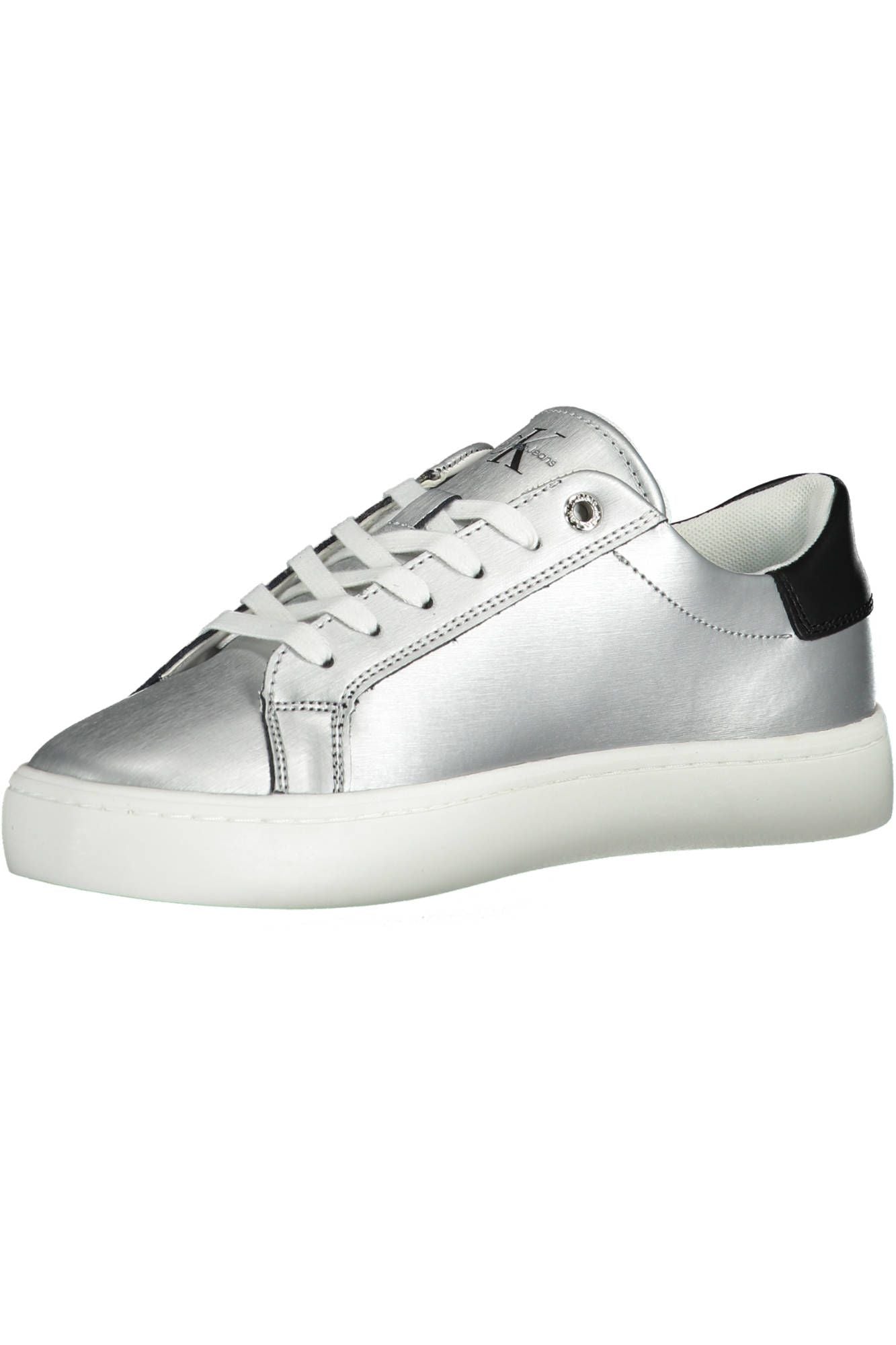 Elegant Silver Laced Sneakers with Contrasting Sole
