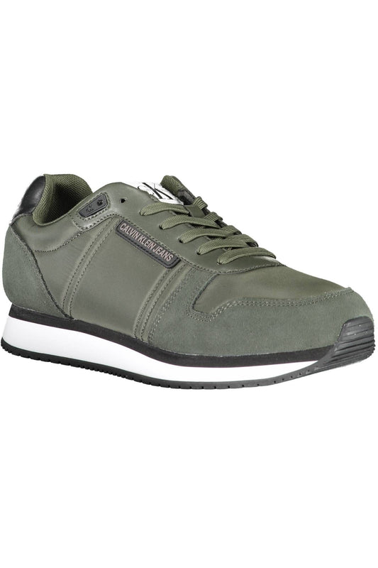 Elevated Green Polyester Sneakers with Laces
