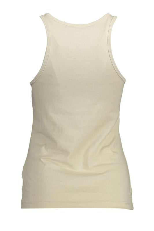 Beige Cotton Tank Top with Logo Embroidery