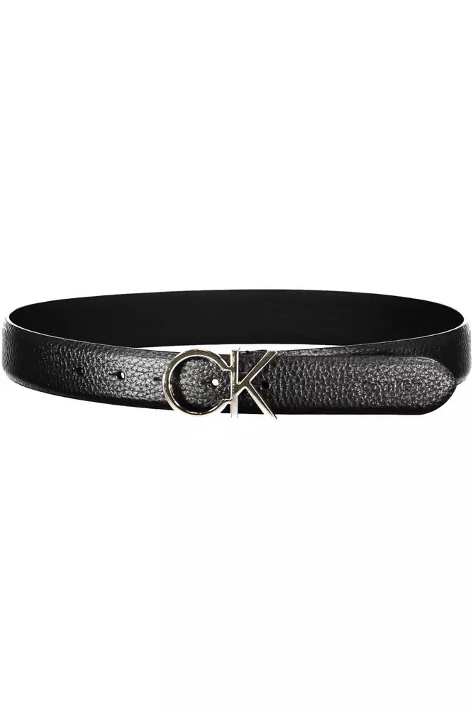 Sleek Black Leather Belt with Logo Buckle