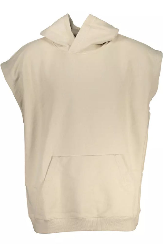 Beige Hooded Sleeveless Cotton Sweatshirt