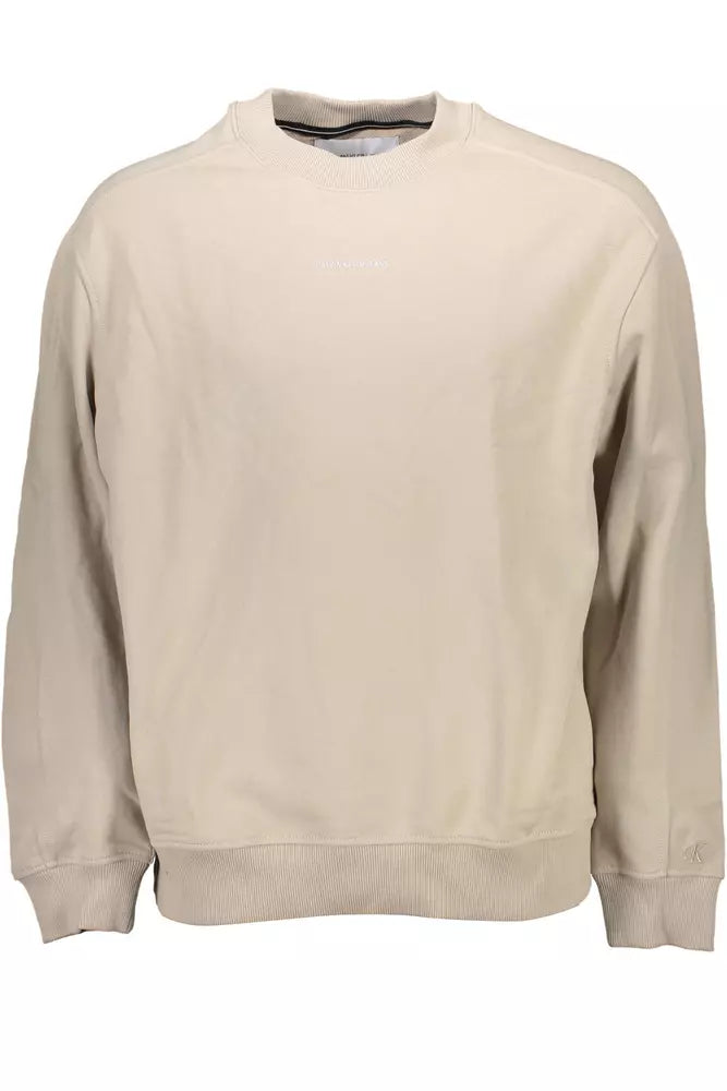 Beige Cotton Logo Sweater - Round Neck