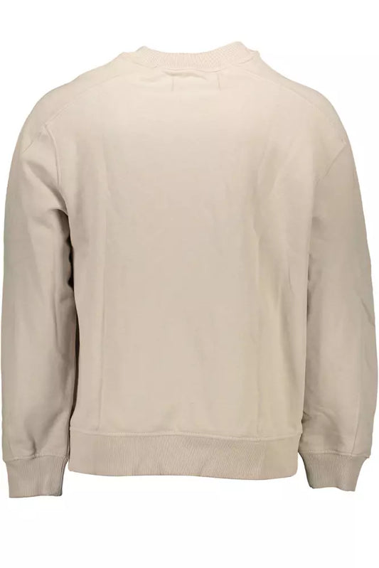 Beige Cotton Logo Sweater - Round Neck