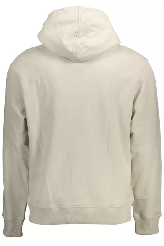 Beige Cotton Hooded Sweatshirt with Logo Print
