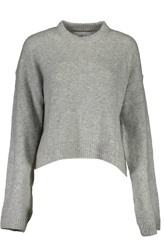 Chic Gray Embroidered Sweater with Side Slits