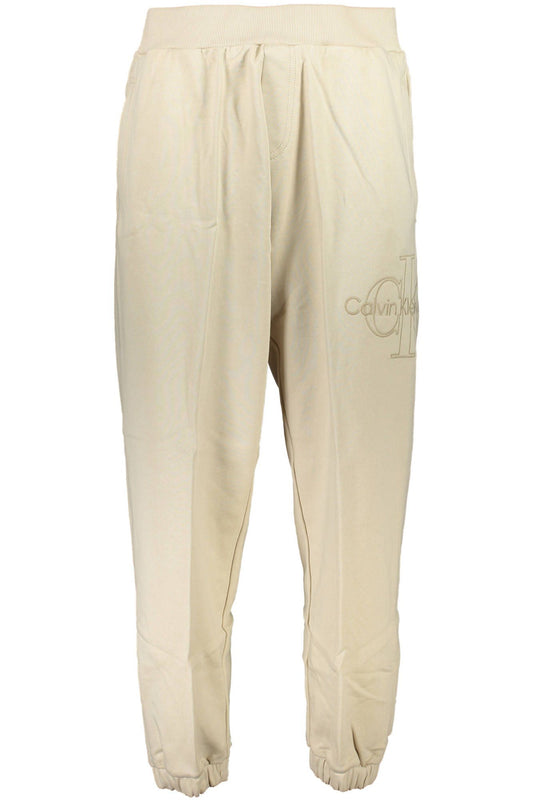 Beige Cotton Sports Trousers with Logo Embroidery
