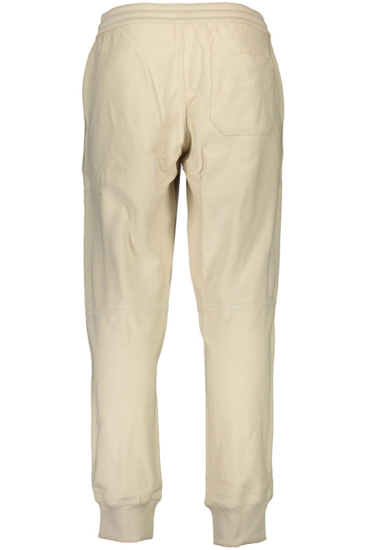 Beige Cotton Sports Trousers with Embroidery