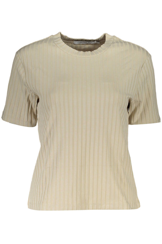 Elegant Beige Embroidered Tee with Contrasting Details