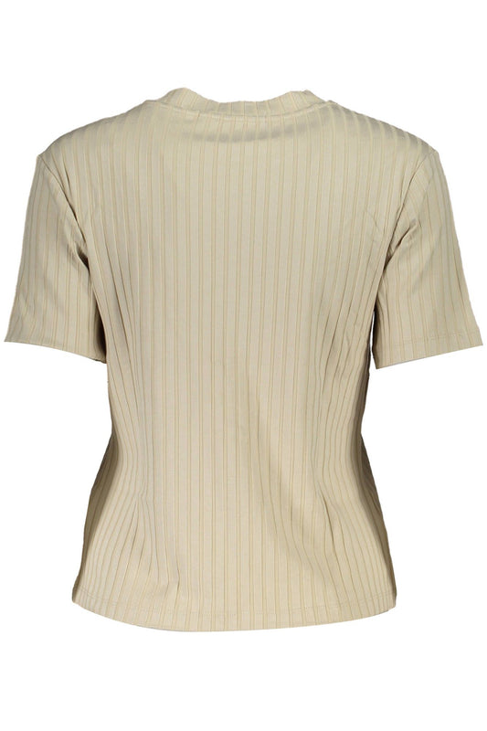 Elegant Beige Embroidered Tee with Contrasting Details