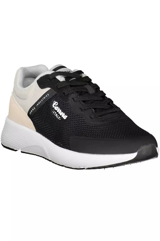 Sleek Black Eco-Leather Sneakers with Contrast Detail
