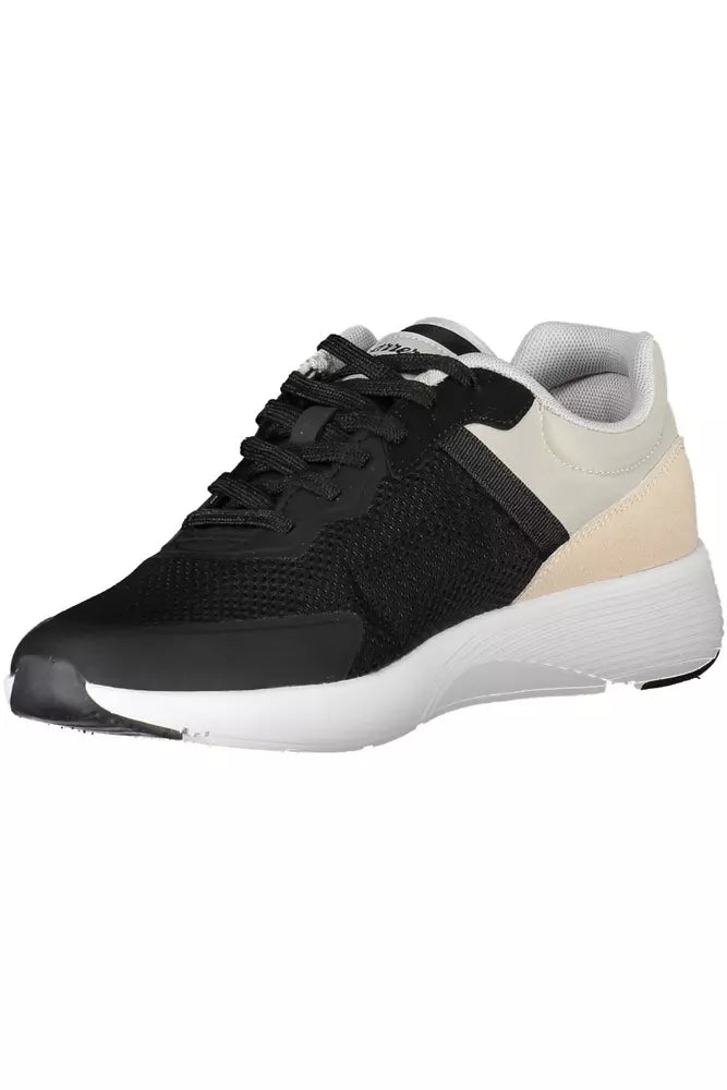 Sleek Black Eco-Leather Sneakers with Contrast Detail