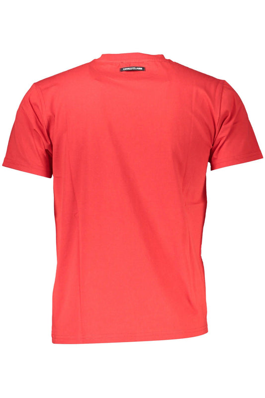 Chic Red Round Neck Cotton Tee with Signature Print