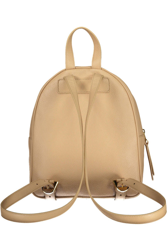 Chic Beige Leather Backpack with Logo Detail