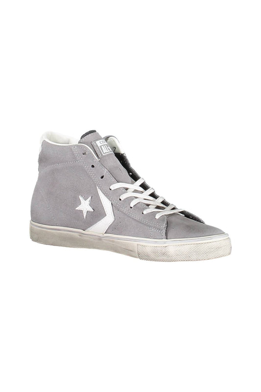Sleek Gray Leather Sneakers with Contrasting Sole