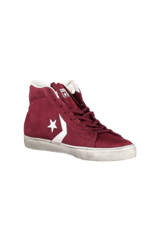Red Leather High-Top Sneakers with Contrast Sole
