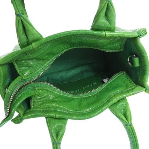 The Shiny Crinkle Micro Tote Leather Crossbody Handbag (Fern Green)