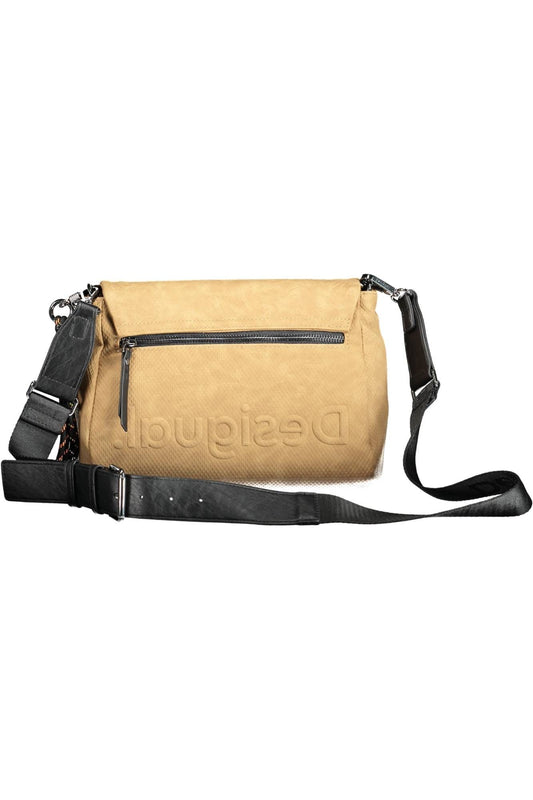 Beige Contrasting Detail Shoulder Bag with Logo