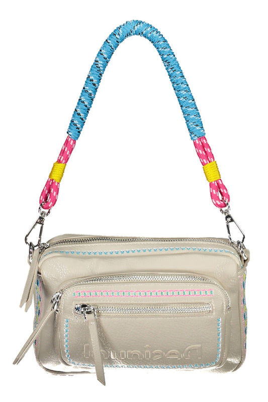Chic White Embroidered Handbag with Contrasting Details