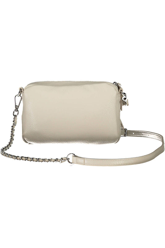 Chic White Embroidered Handbag with Contrasting Details