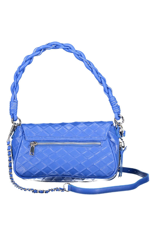 Chic Expandable Blue Handbag with Contrasting Details