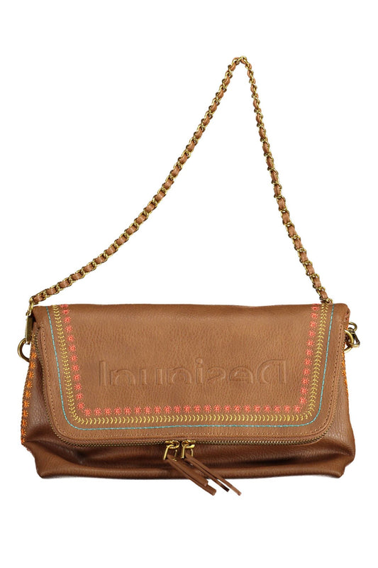 Chic Embroidered Brown Handbag with Detachable Straps