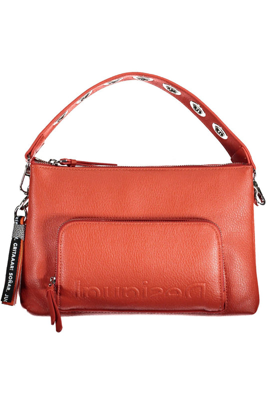 Vibrant Red Polyurethane Handbag With Logo Detail