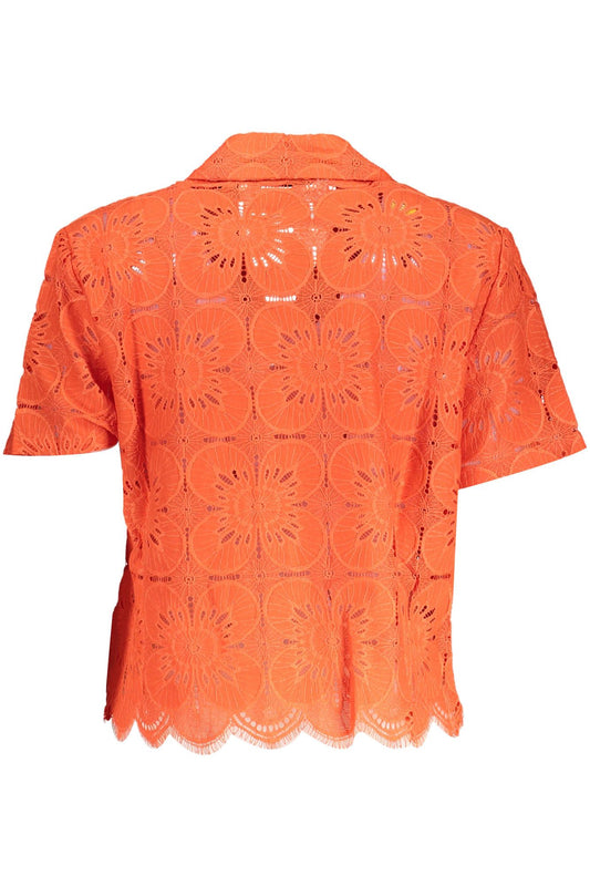 Vibrant Orange V-Neck Shirt with Contrasting Details