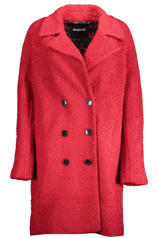 Enchanting Red Wool Blend Coat with Statement Buttons