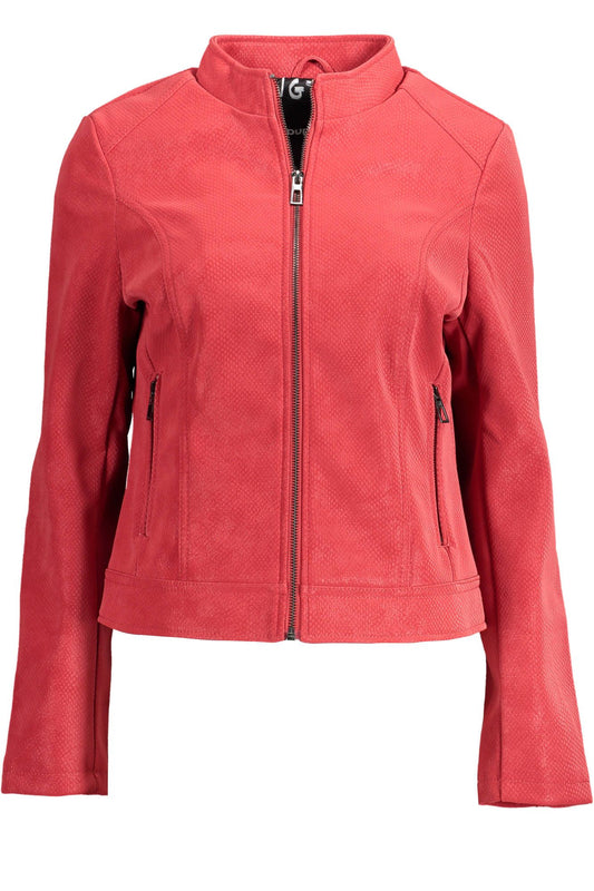 Chic Red Polyurethane Jacket with Logo Detail