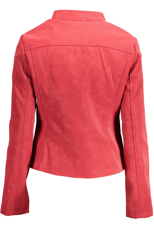 Chic Red Polyurethane Jacket with Logo Detail