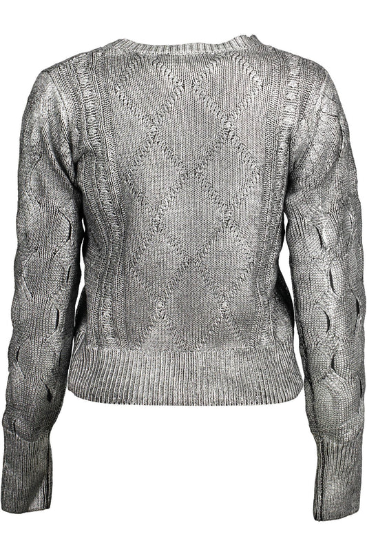 Chic Silver Tone Contrast Detail Sweater