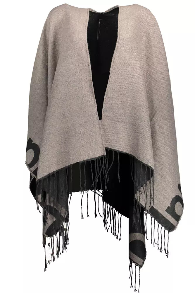 Chic Contrasting Poncho with Logo Detail