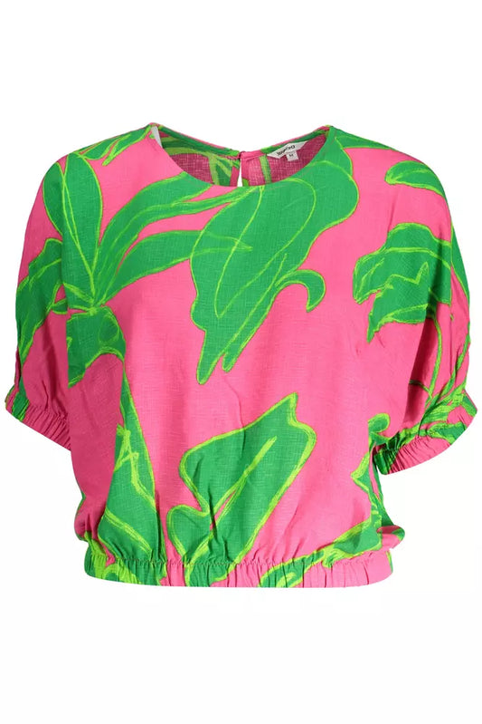 Chic Pink Viscose Blouse with Contrasting Details