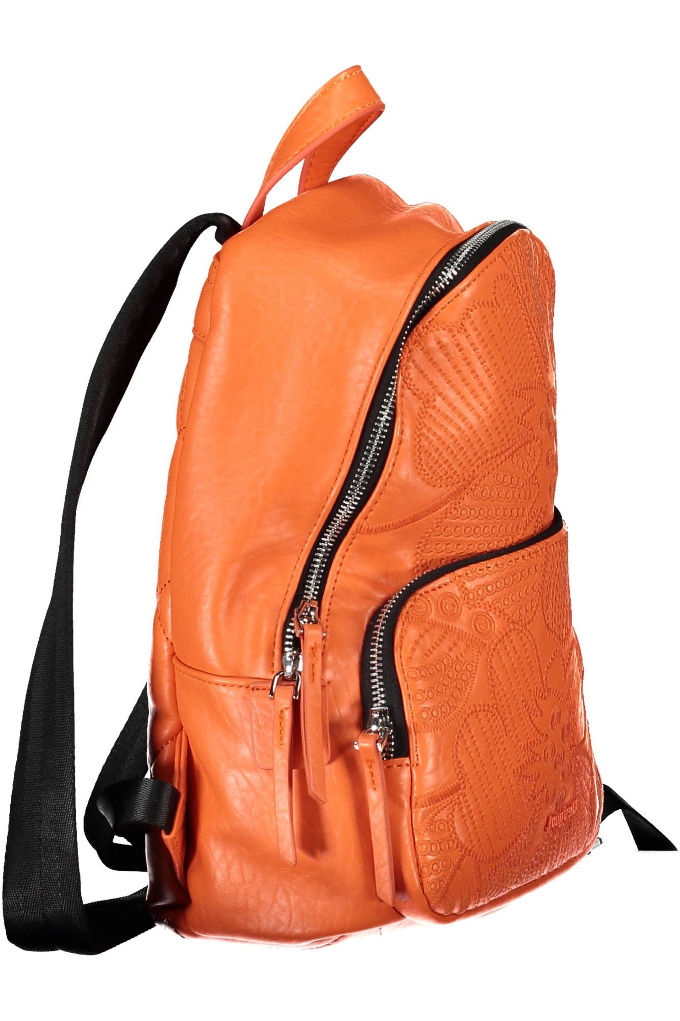 Chic Embroidered Orange Backpack with Contrasting Details