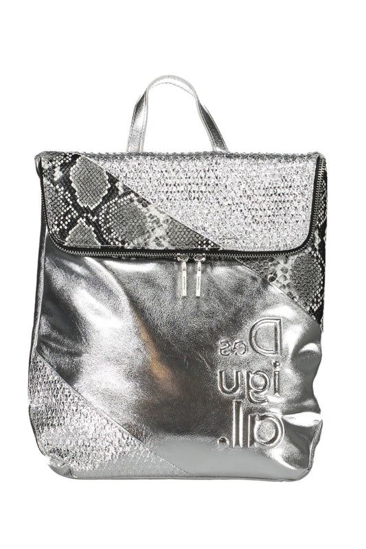 Chic Silver Backpack with Contrasting Details