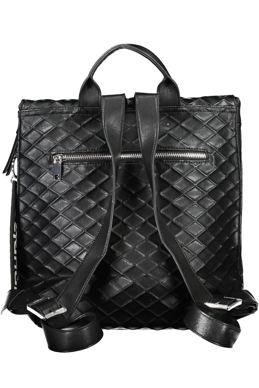 Chic Black Polyurethane Backpack with Contrast Details