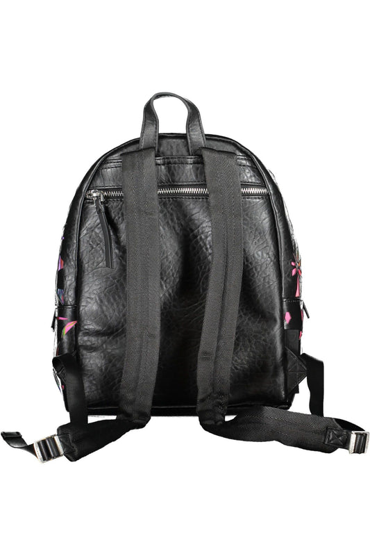 Chic Black Contrast Detail Backpack with Logo Accent